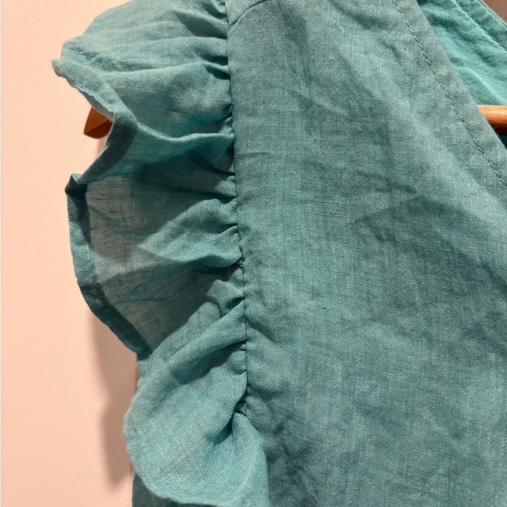 Chelsea & Violet Turquoise Ruffle Button-Front Blouse - Picture 2 of 5